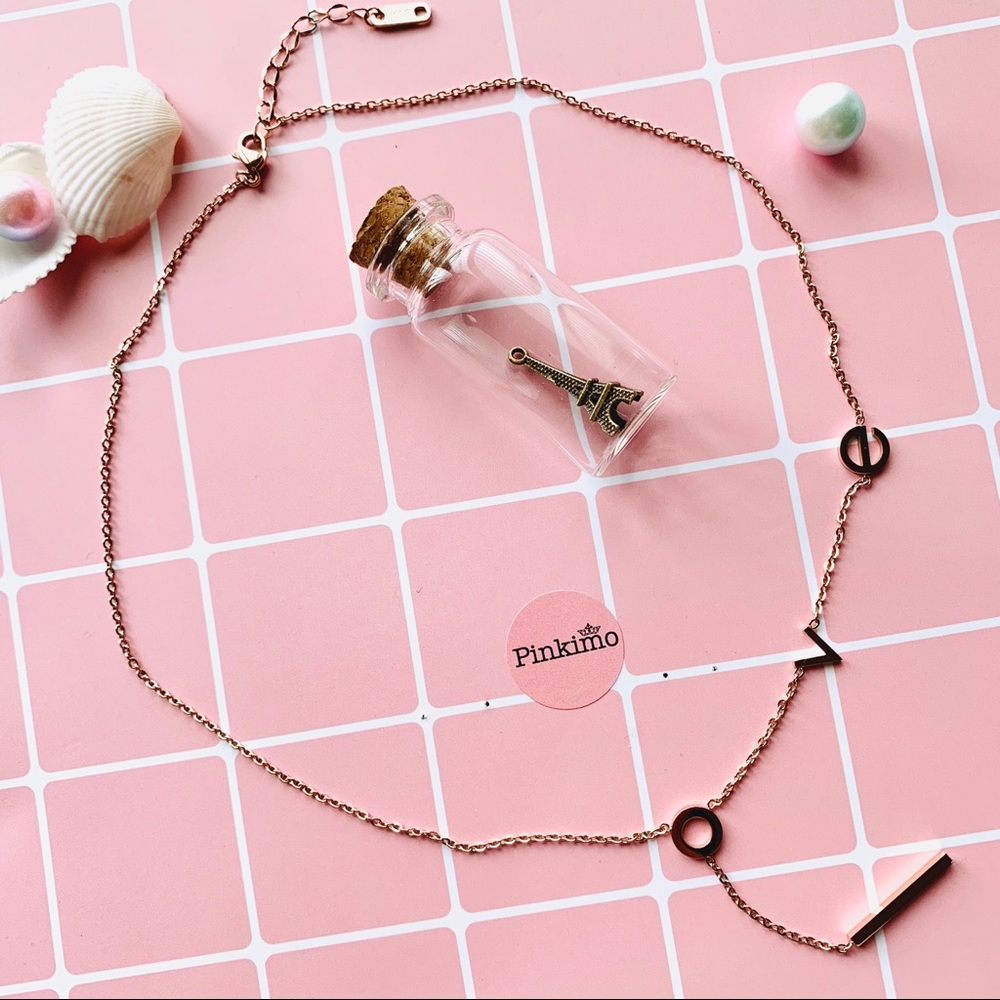 "LOVE" 18k Rose Gold Plated Titanium Necklace